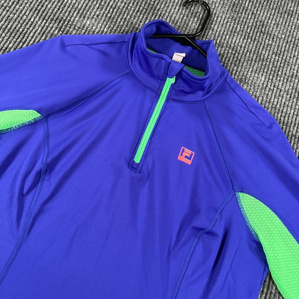 Fila Sport Pullover Shirt Womens Large Blue Green Long Sleeve Activewear 1/4 Zip